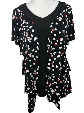 Christropher & Banks Black Polkadot Layered Blouse Size Large